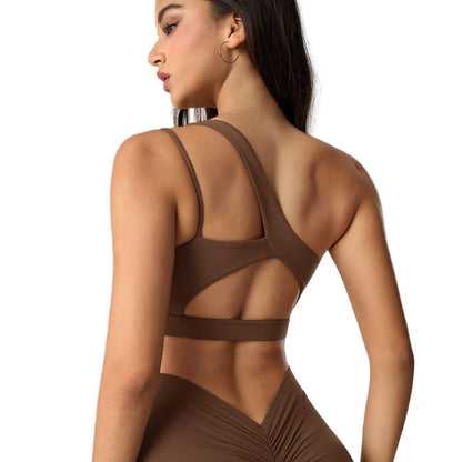 Magic Asymmetric One Shoulder Sports Bra with Wide Lay-Flat Band