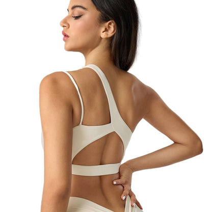Magic Asymmetric One Shoulder Sports Bra with Wide Lay-Flat Band