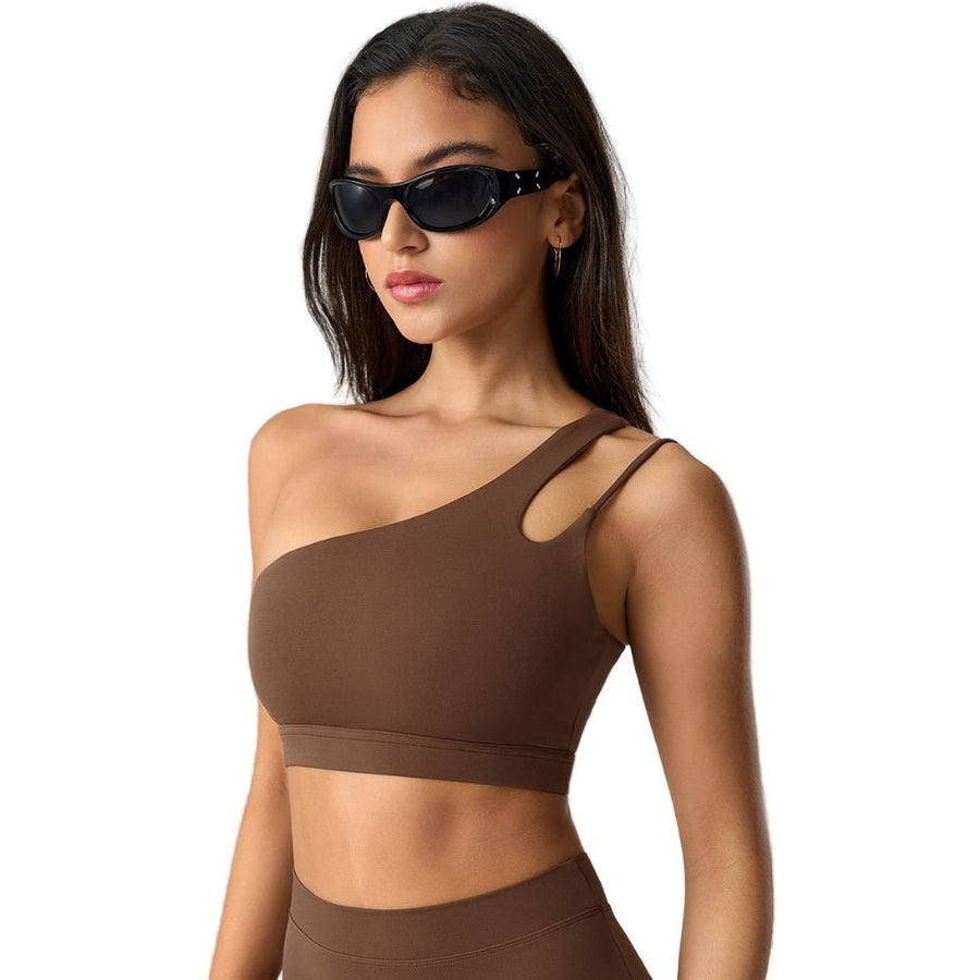 Magic Asymmetric One Shoulder Sports Bra with Wide Lay-Flat Band