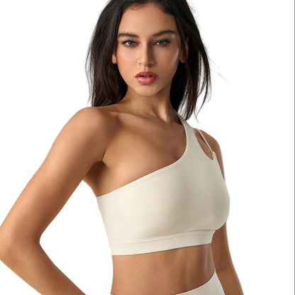 Magic Asymmetric One Shoulder Sports Bra with Wide Lay-Flat Band