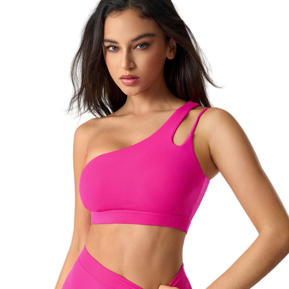 Magic Asymmetric One Shoulder Sports Bra with Wide Lay-Flat Band