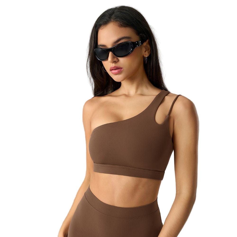 Magic Asymmetric One Shoulder Sports Bra with Wide Lay-Flat Band
