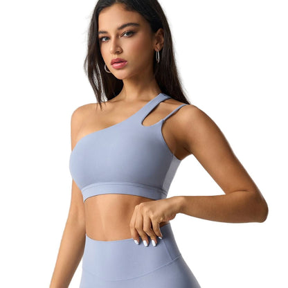 Magic Asymmetric One Shoulder Sports Bra with Wide Lay-Flat Band