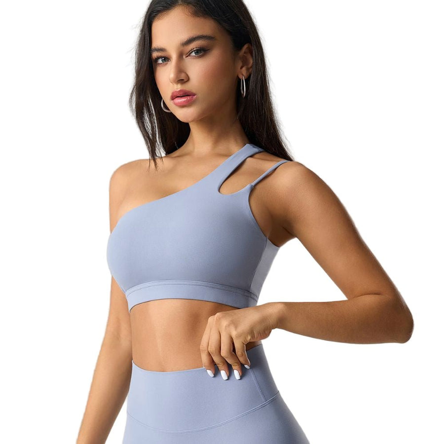 Magic Asymmetric One Shoulder Sports Bra with Wide Lay-Flat Band