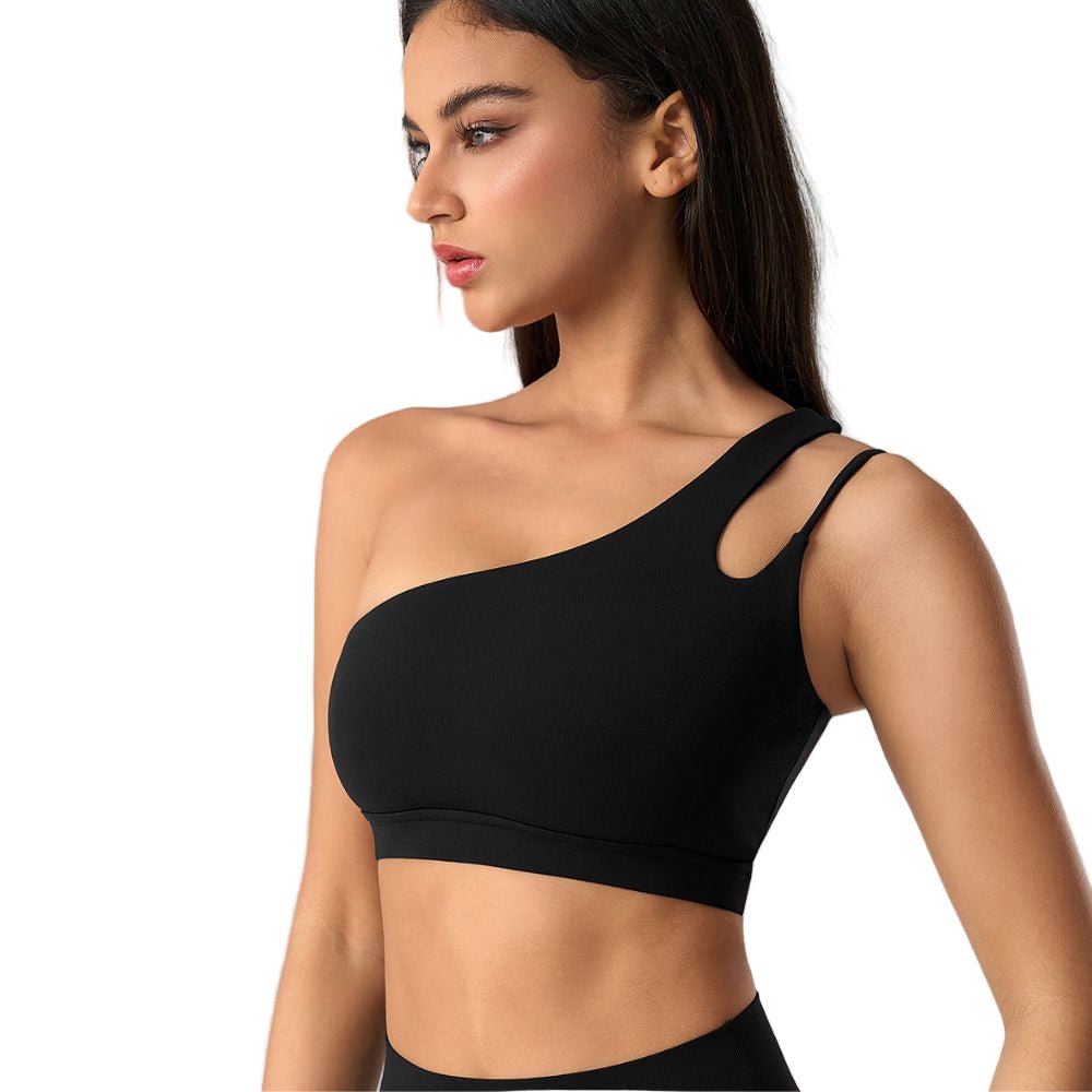 Magic Asymmetric One Shoulder Sports Bra with Wide Lay-Flat Band