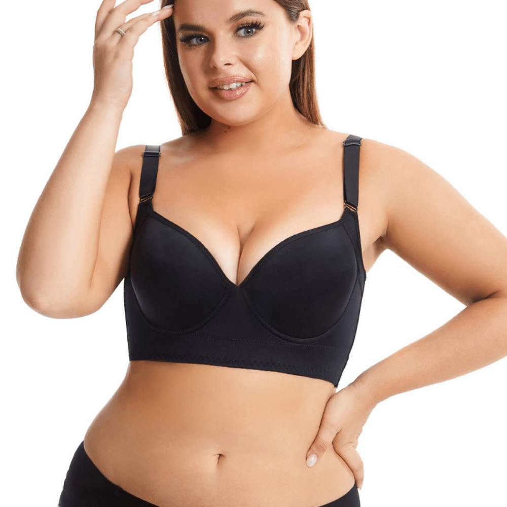 Black Back-Smoothing Plunge Push-Up Bra