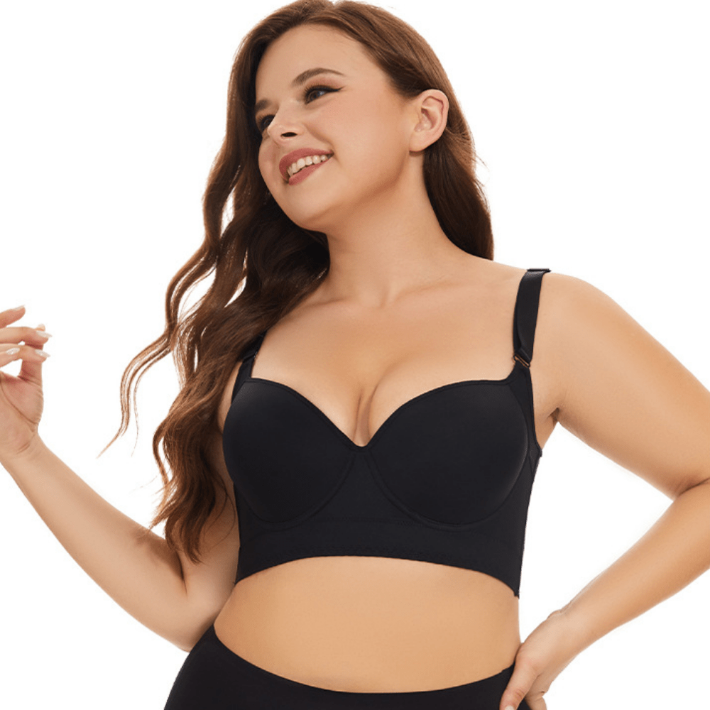 Black Back-Smoothing Plunge Push-Up Bra