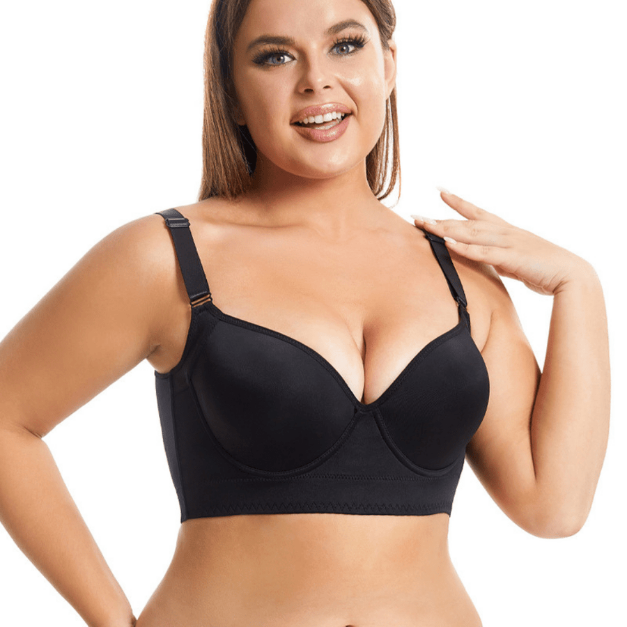 Black Back-Smoothing Plunge Push-Up Bra