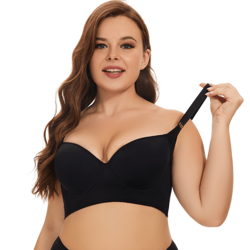Black Back-Smoothing Plunge Push-Up Bra