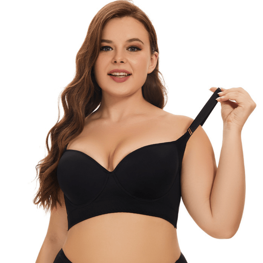 Black Back-Smoothing Plunge Push-Up Bra
