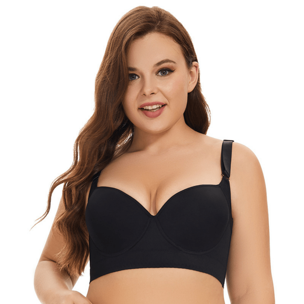 Black Back-Smoothing Plunge Push-Up Bra