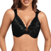 CloudSoft Lace Front-Close Push-Up Bra with Cushioned Underwire - Black