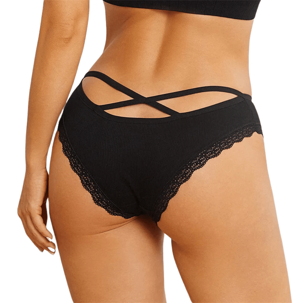 Black Lace Cross-Strap Low-Waist Briefs