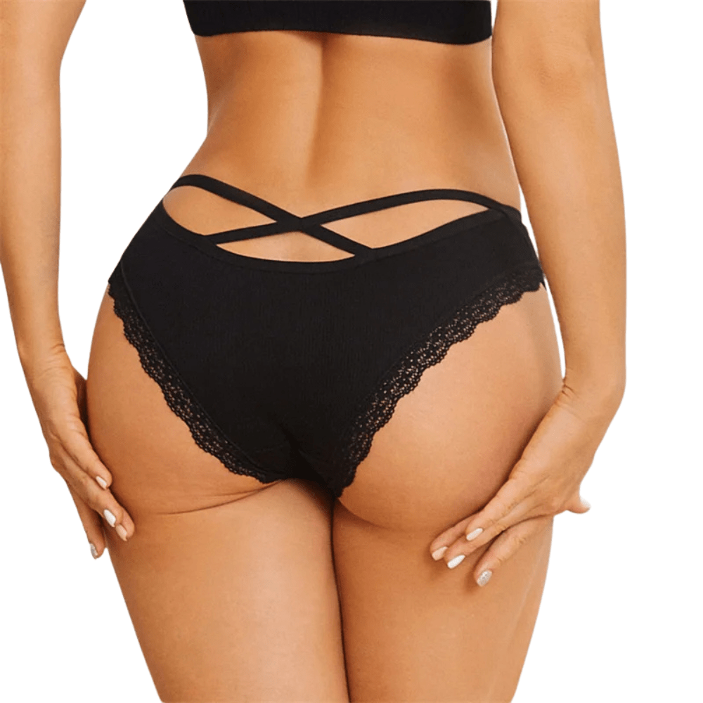 Black Lace Cross-Strap Low-Waist Briefs