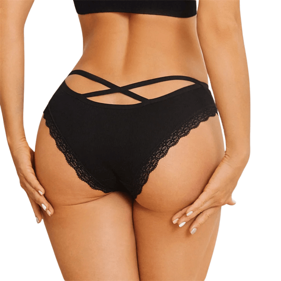 Black Lace Cross-Strap Low-Waist Briefs