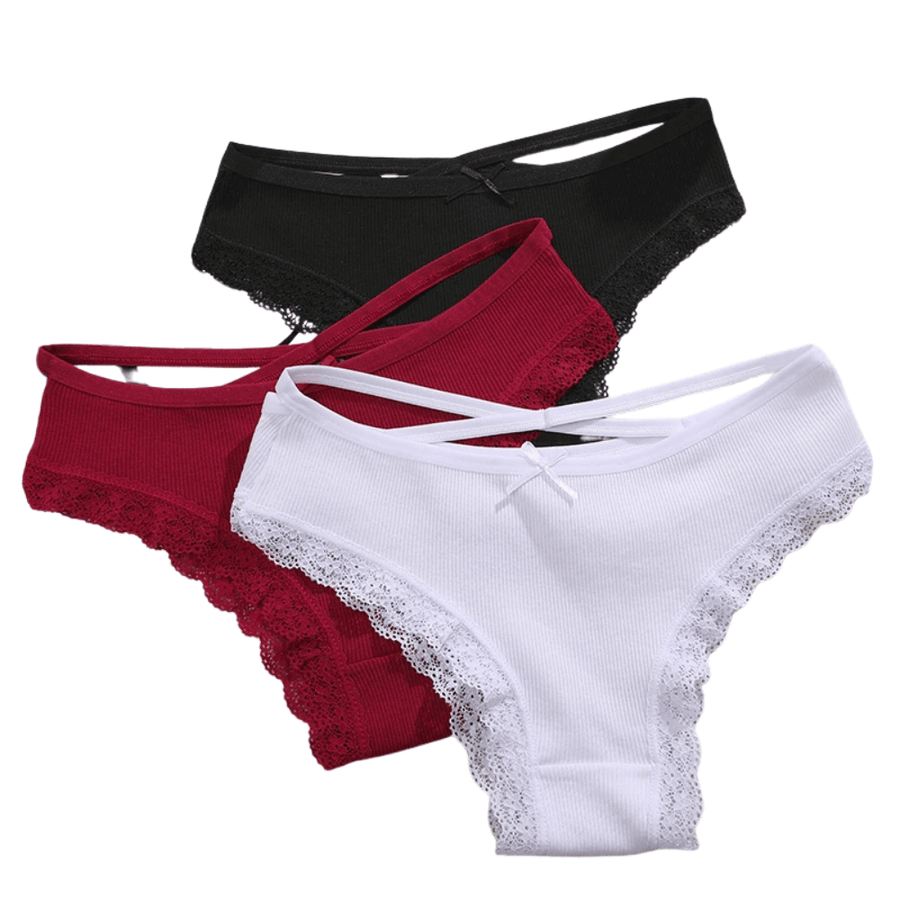 Black Lace Cross-Strap Low-Waist Briefs
