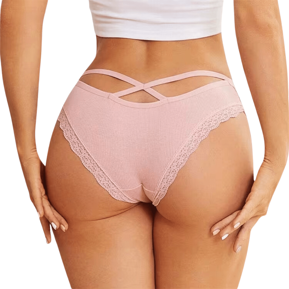 Black Lace Cross-Strap Low-Waist Briefs