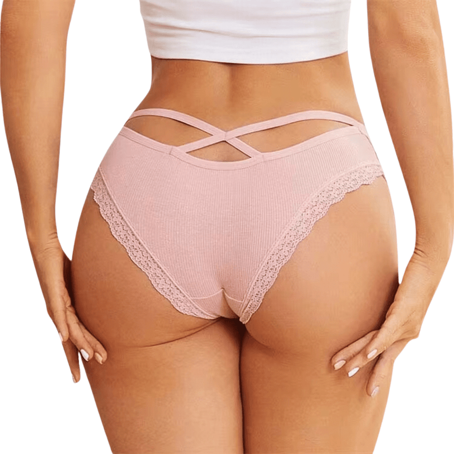 Black Lace Cross-Strap Low-Waist Briefs