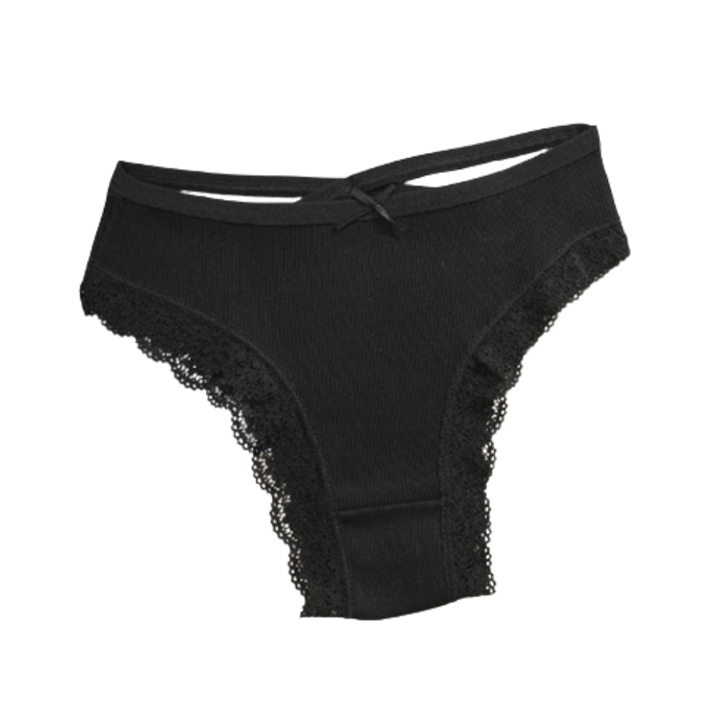 Black Lace Cross-Strap Low-Waist Briefs