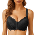 CloudSoft Lace Front Closure Wireless Push-Up Bra - Black