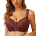 CloudSoft Lace Front Closure Wireless Push-Up Bra - Brown