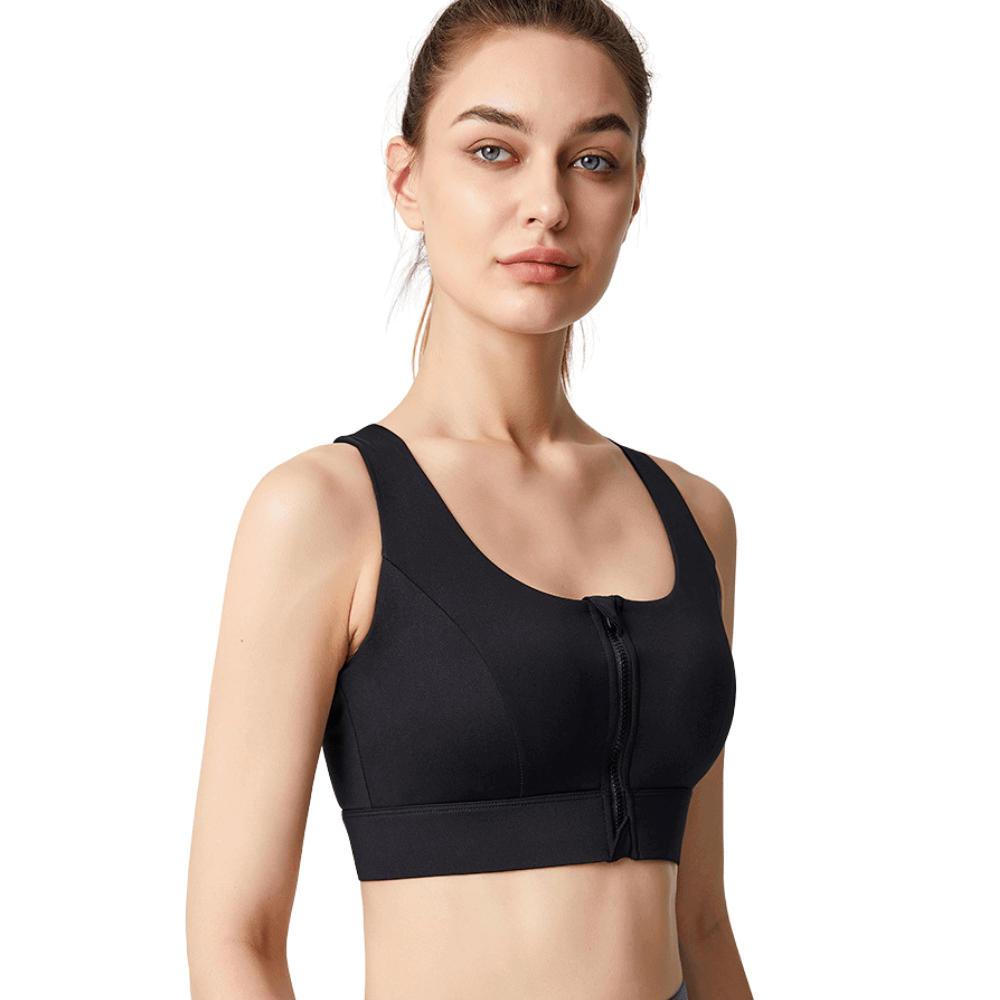 Front Zip Racerback Sculpting Sports Bra with Wide Band