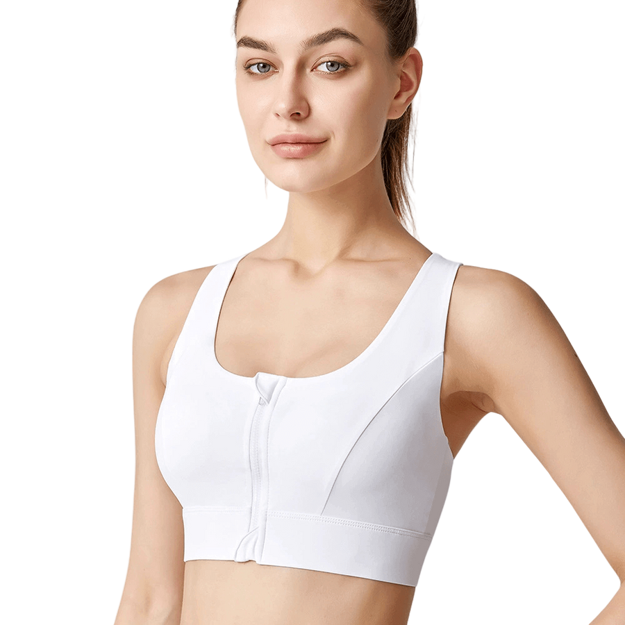 Front Zip Racerback Sculpting Sports Bra with Wide Band