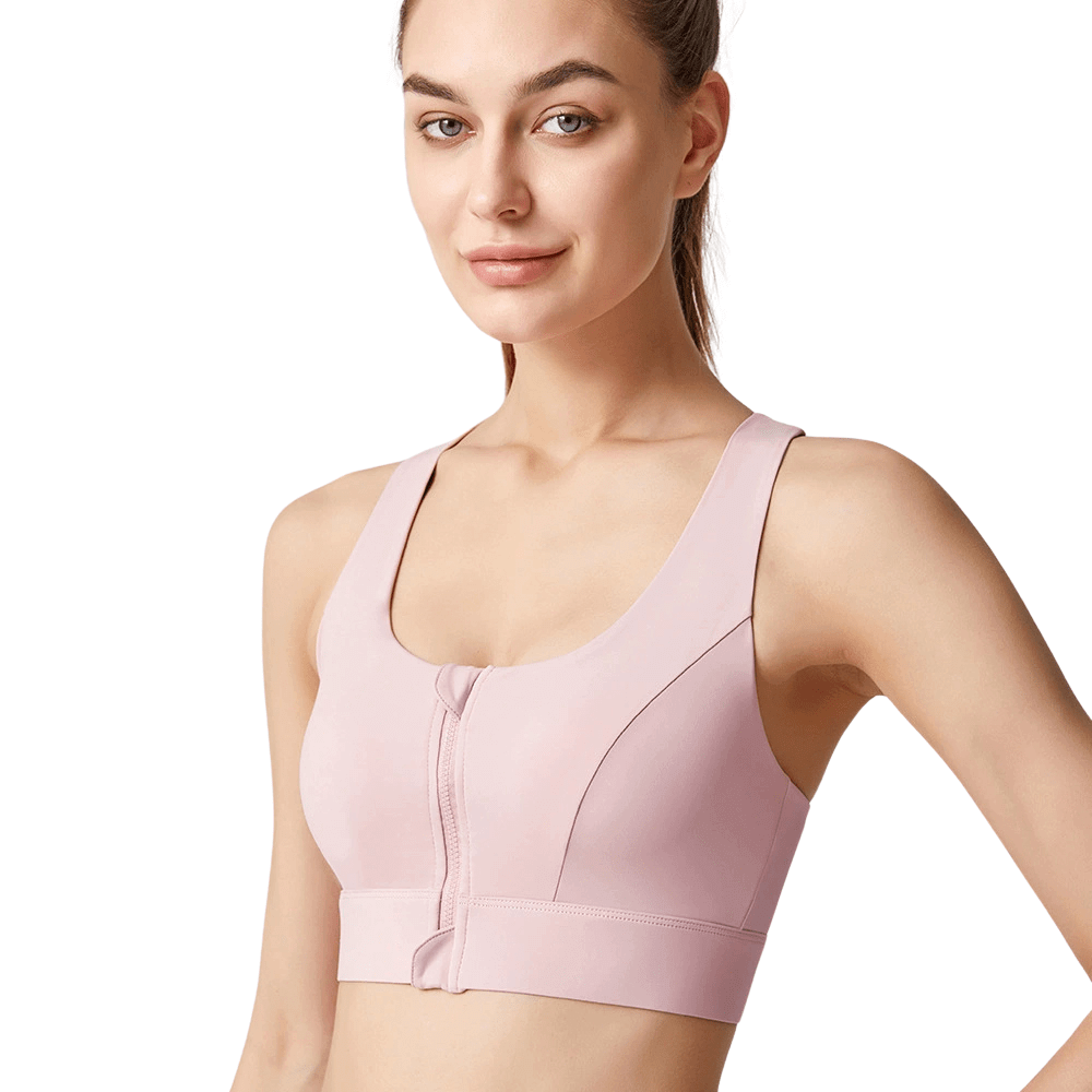 Front Zip Racerback Sculpting Sports Bra with Wide Band
