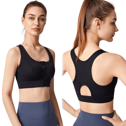 Front Zip Racerback Sculpting Sports Bra with Wide Band