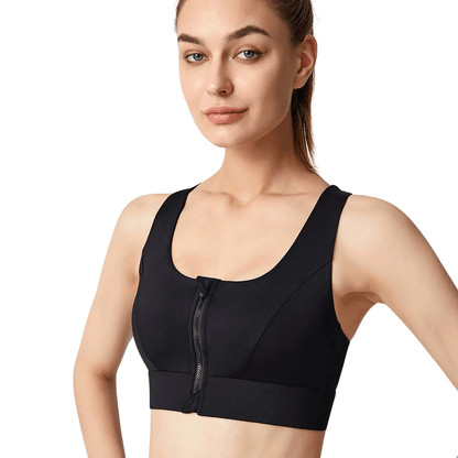 Front Zip Racerback Sculpting Sports Bra with Wide Band