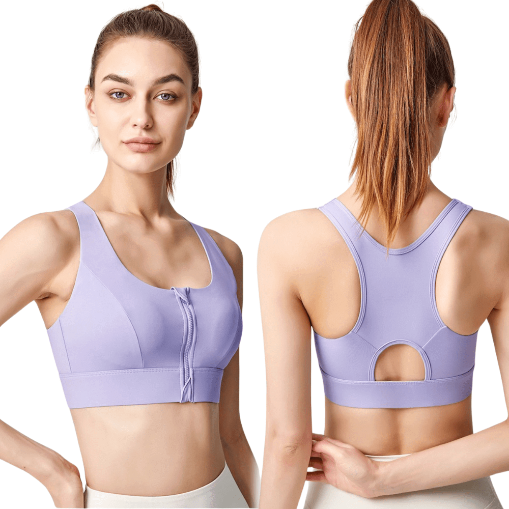 Front Zip Racerback Sculpting Sports Bra with Wide Band