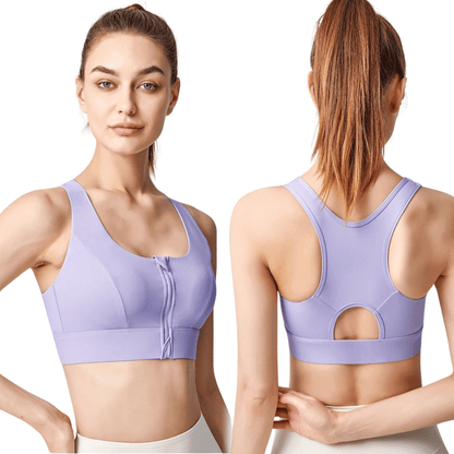 Front Zip Racerback Sculpting Sports Bra with Wide Band