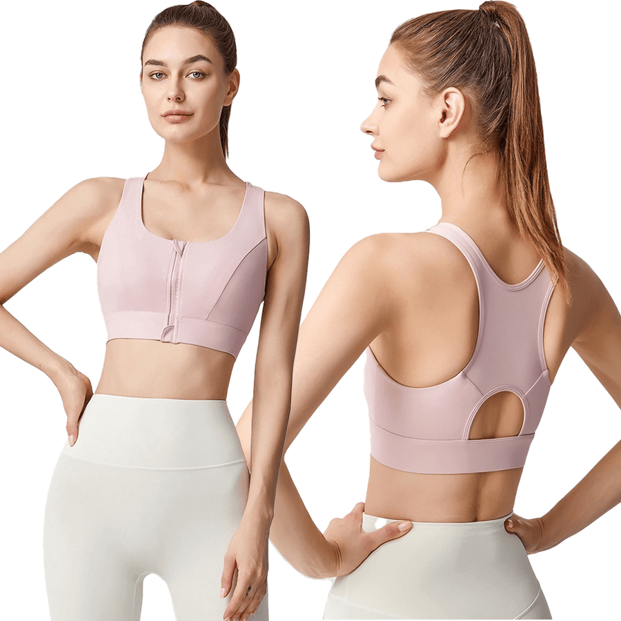 Front Zip Racerback Sculpting Sports Bra with Wide Band