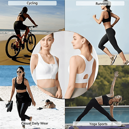 Front Zip Racerback Sculpting Sports Bra with Wide Band
