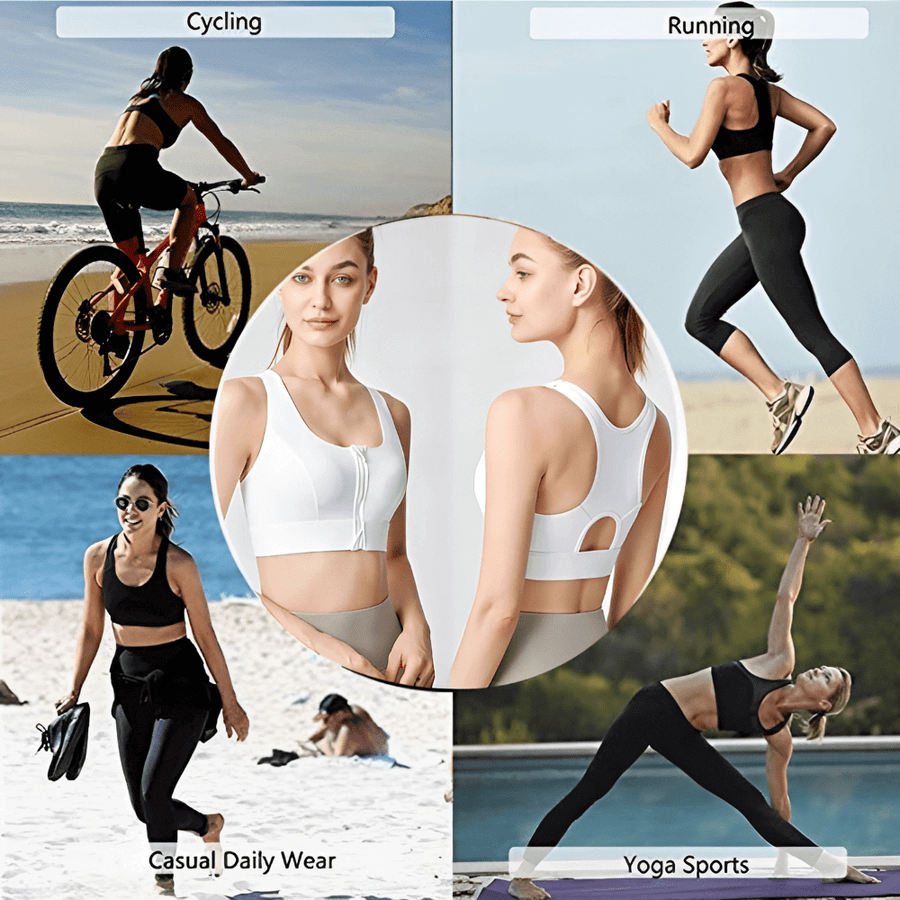 Front Zip Racerback Sculpting Sports Bra with Wide Band