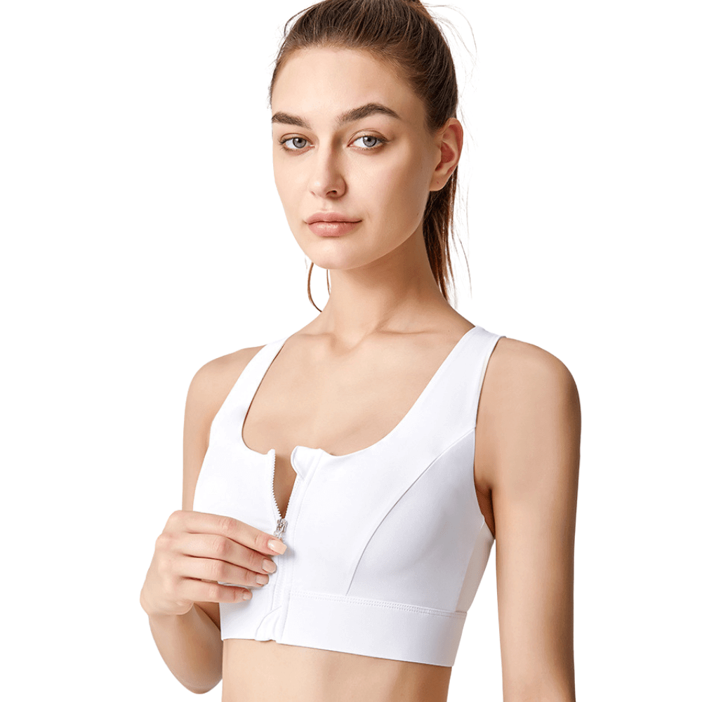 Front Zip Racerback Sculpting Sports Bra with Wide Band