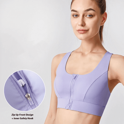 Front Zip Racerback Sculpting Sports Bra with Wide Band