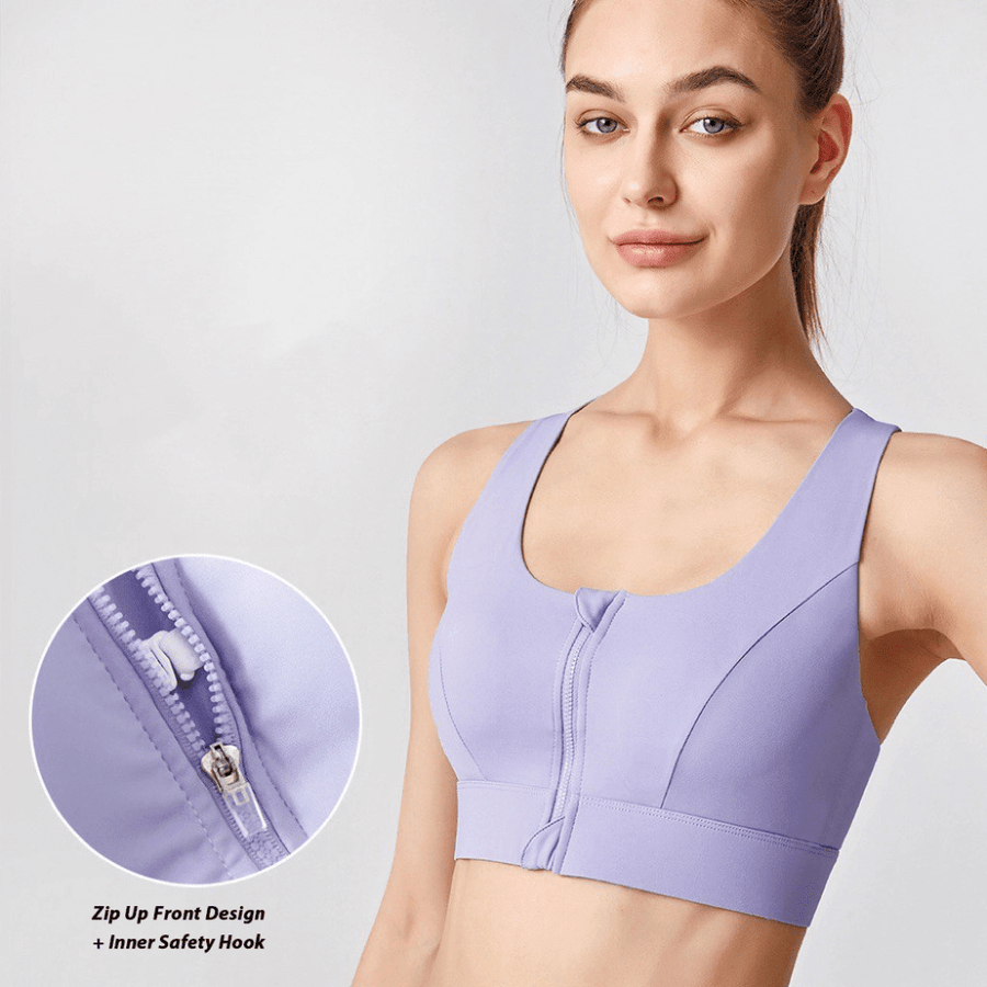 Front Zip Racerback Sculpting Sports Bra with Wide Band