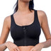 Front Zip Crossback Supportive Sports Bra with Wide-Strap Design - Black