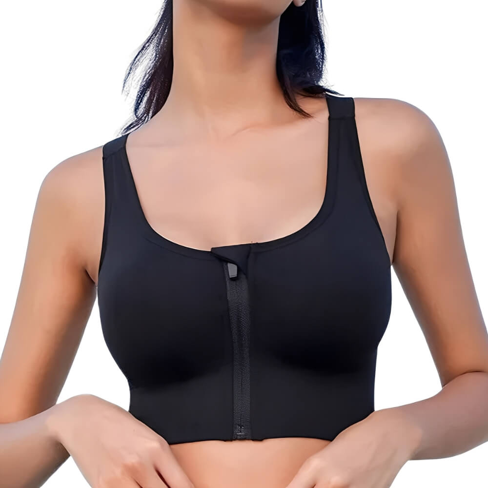 Front Zip Crossback Supportive Sports Bra with Wide-Strap Design