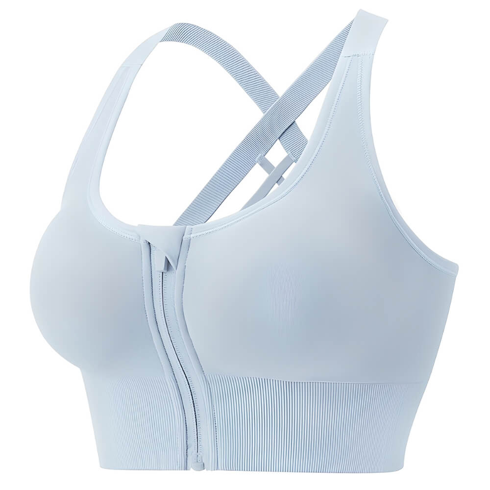 Front Zip Crossback Supportive Sports Bra with Wide-Strap Design