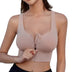 Front Zip Crossback Supportive Sports Bra with Wide-Strap Design - Pink