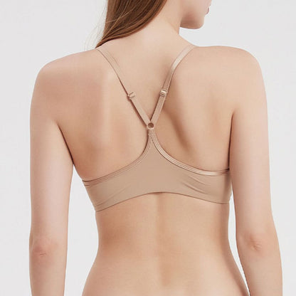 Lace Trim Front Closure Push-Up Bra with Racerback Design