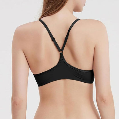 Lace Trim Front Closure Push-Up Bra with Racerback Design