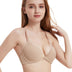 Lace Trim Front Closure Push-Up Bra with Racerback Design - Beige