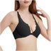 Lace Trim Front Closure Push-Up Bra with Racerback Design - Black