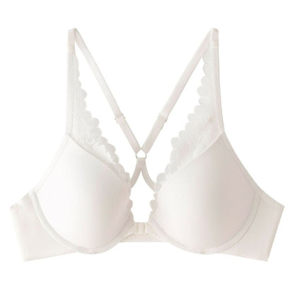 Lace Trim Front Closure Push-Up Bra with Racerback Design