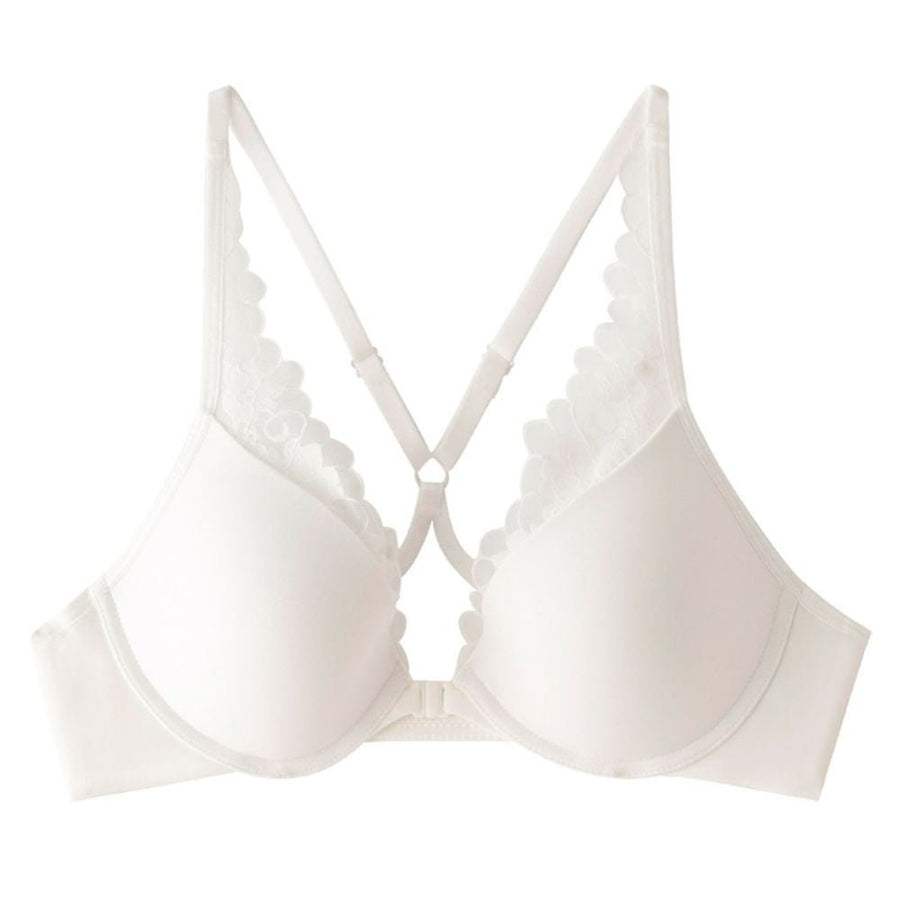 Lace Trim Front Closure Push-Up Bra with Racerback Design