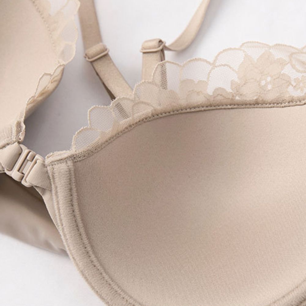 Lace Trim Front Closure Push-Up Bra with Racerback Design