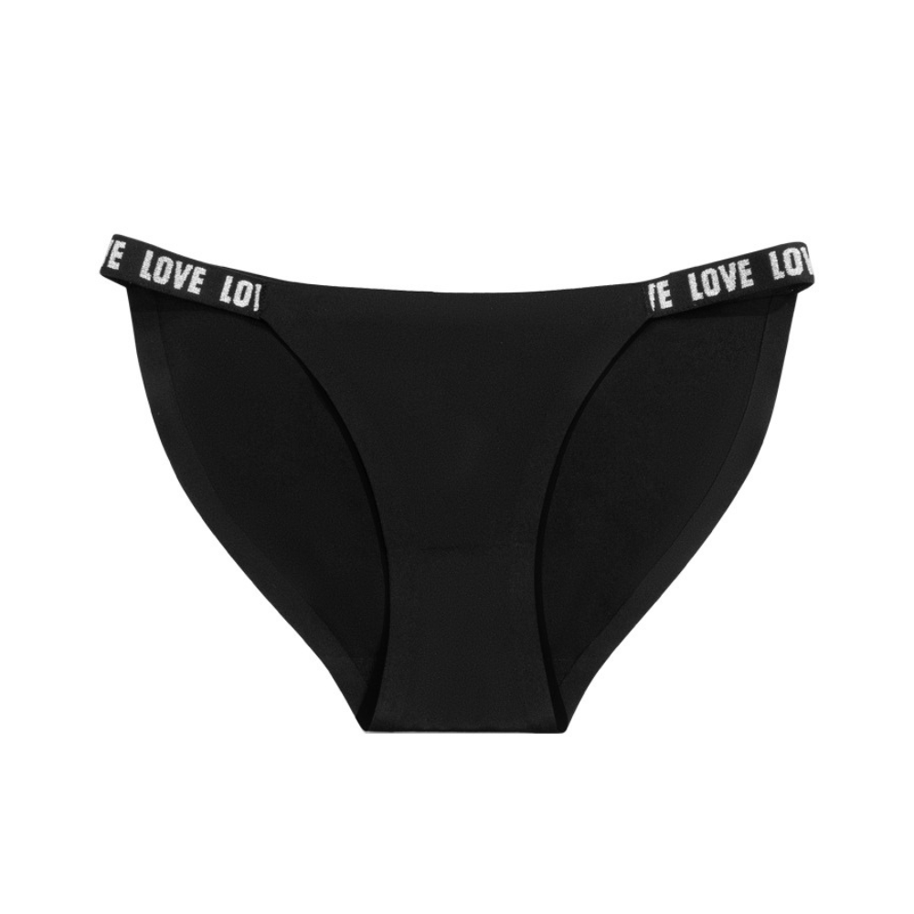 Magic Love Black Seamless Low-Waist Thong with LOVE Print Waistband